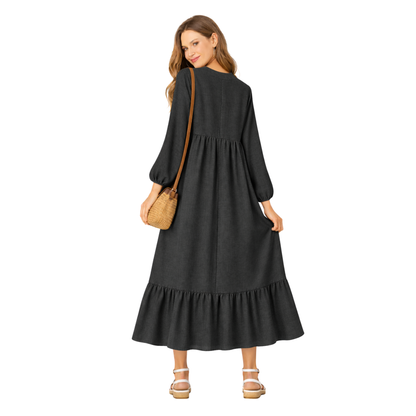 Vestito Lungo Donna Leggero con Maniche Lunghe e Taglio Morbido