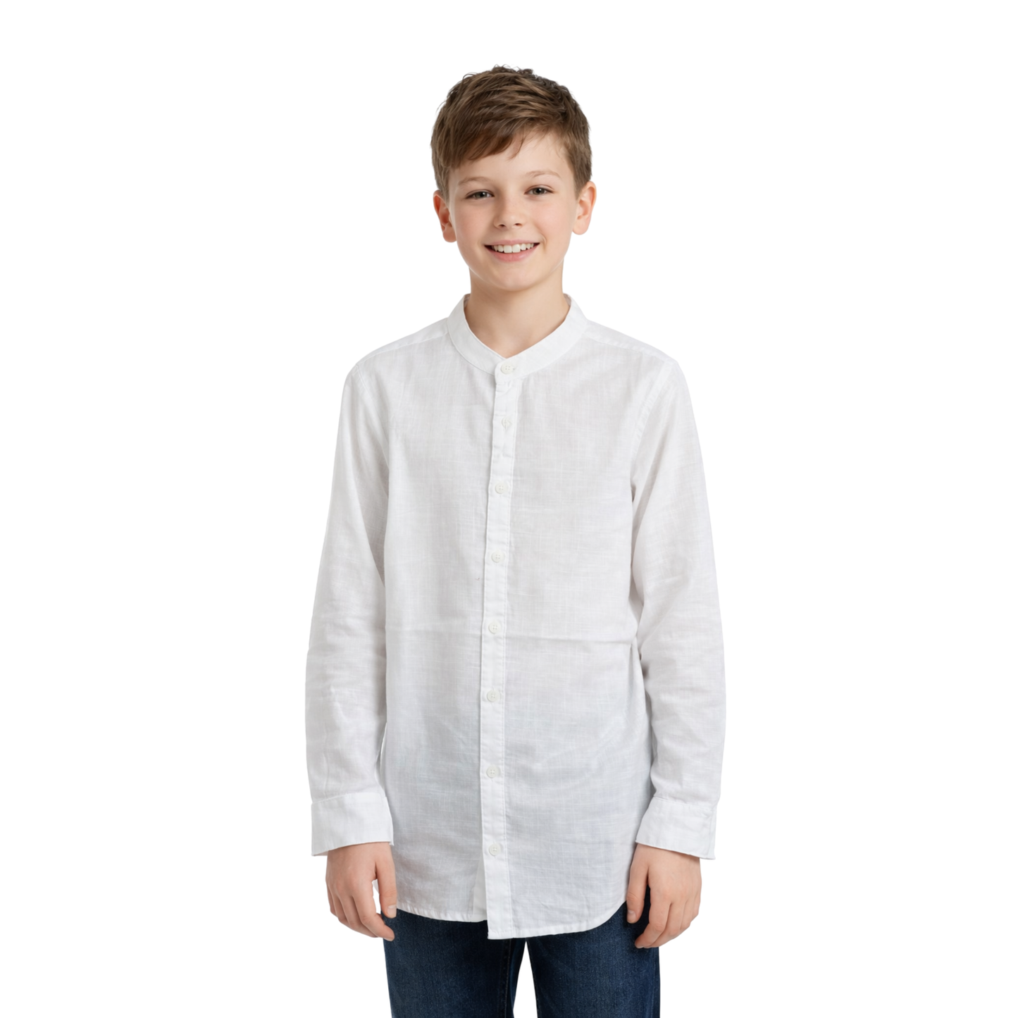 Camicia Bambino Collo Coreano in Cotone Leggero