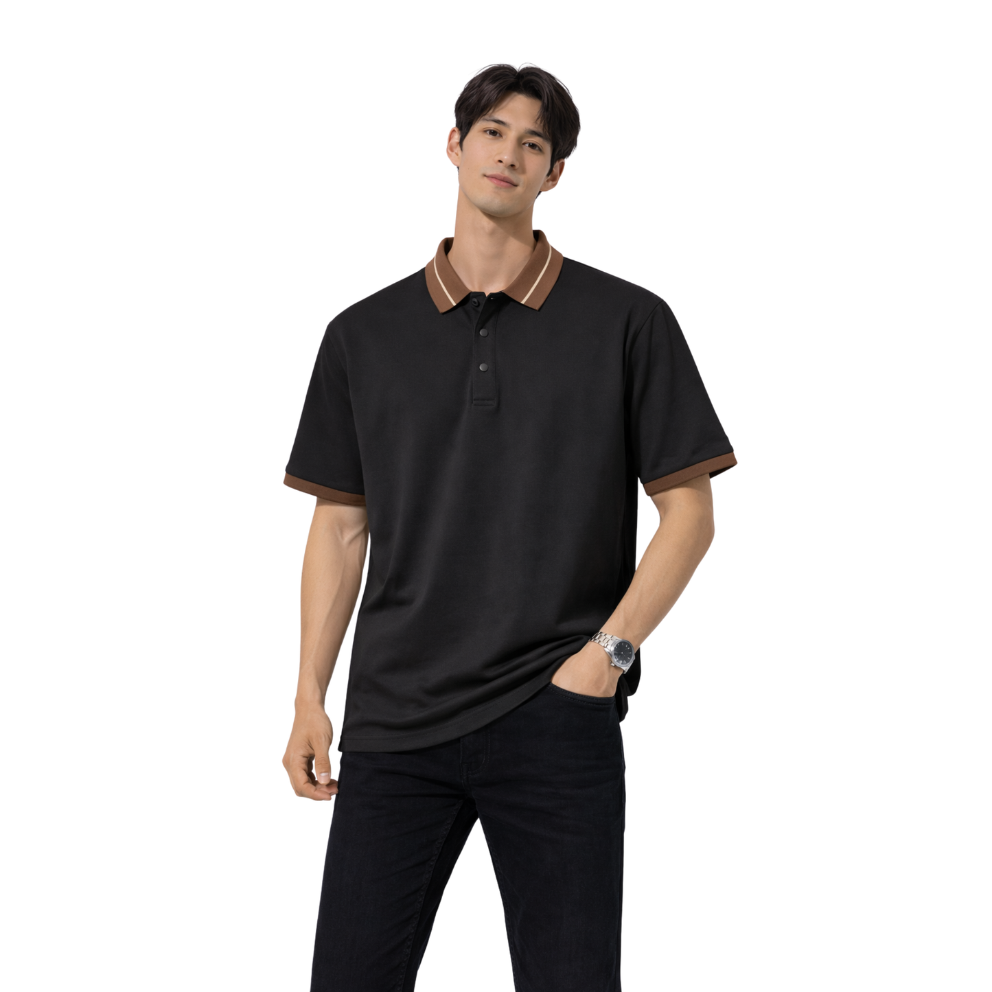 Polo Uomo Relax Fit con Colletto a Contrasto – Tessuto Elasticizzato