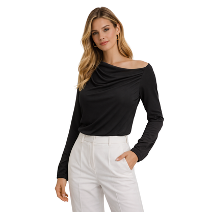 Top Donna Elegante Drappeggiato Manica Lunga