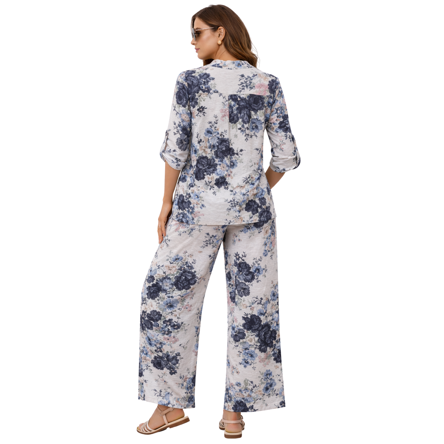 Completo Donna Floreale Casual con Pantalone Largo