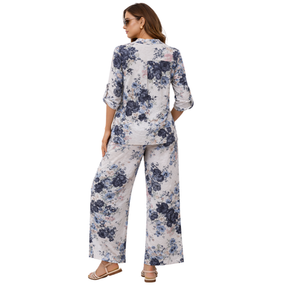 Completo Donna Floreale Casual con Pantalone Largo