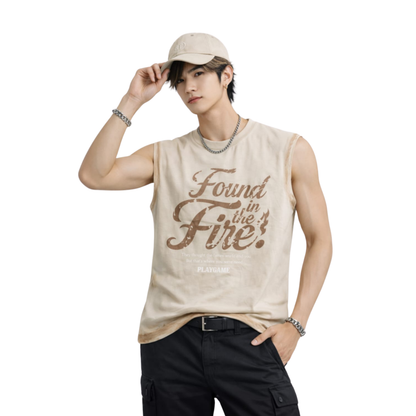 Canotta uomo stampa streetwear effetto distressed