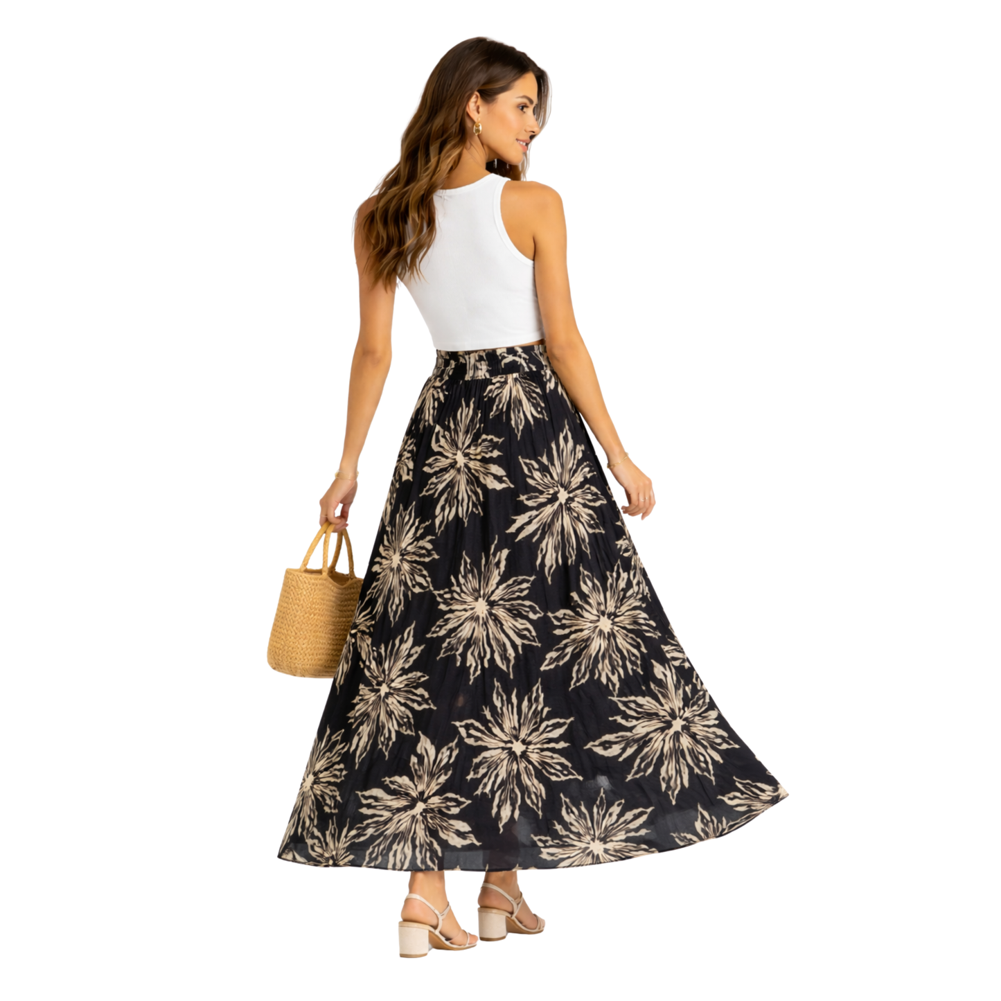 Gonna Lunga Donna Vita Alta Fluida Elegante Casual