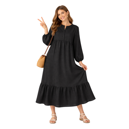 Vestito Lungo Donna Leggero con Maniche Lunghe e Taglio Morbido