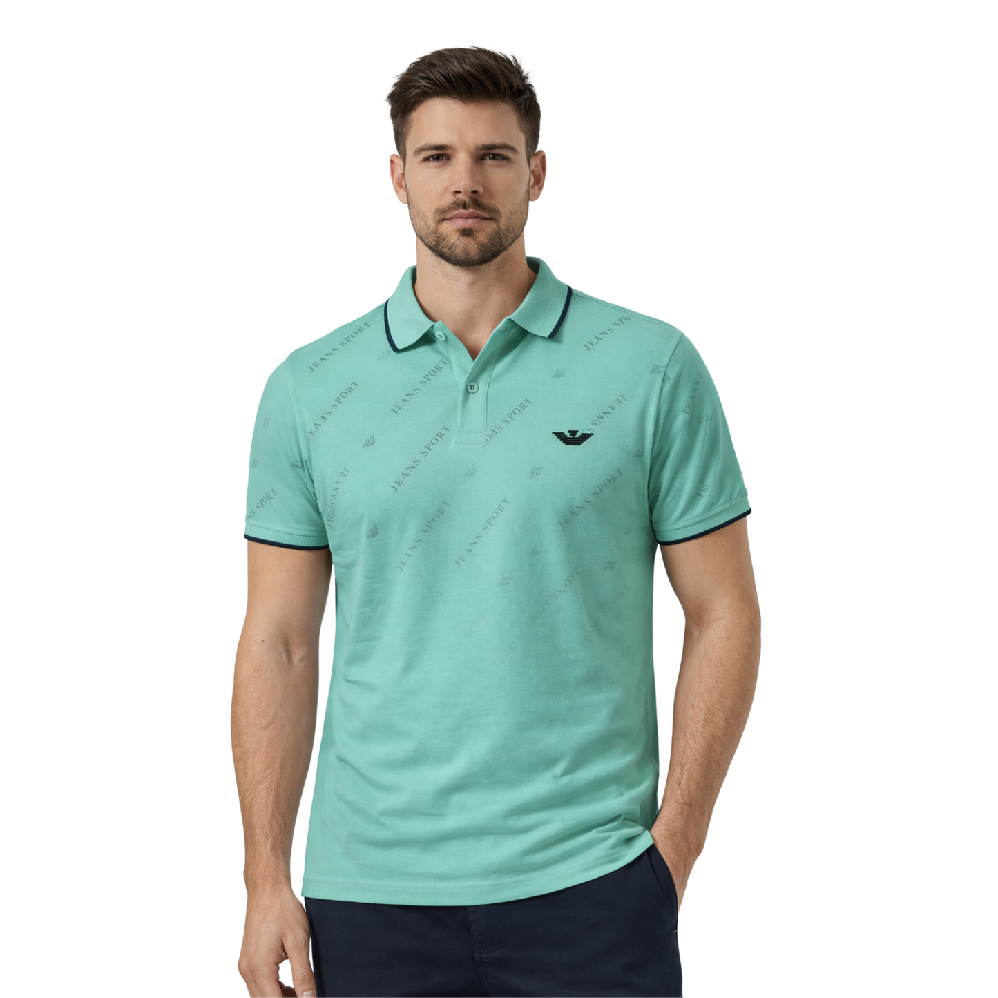 Polo Uomo Micro Piqué Elasticizzata con Stampa Allover