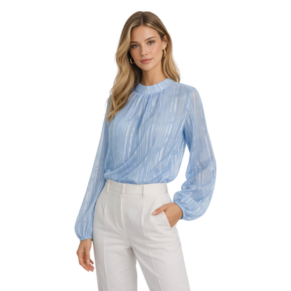 Blusa Elegante Donna Trasparenza Leggera con Maniche Velate
