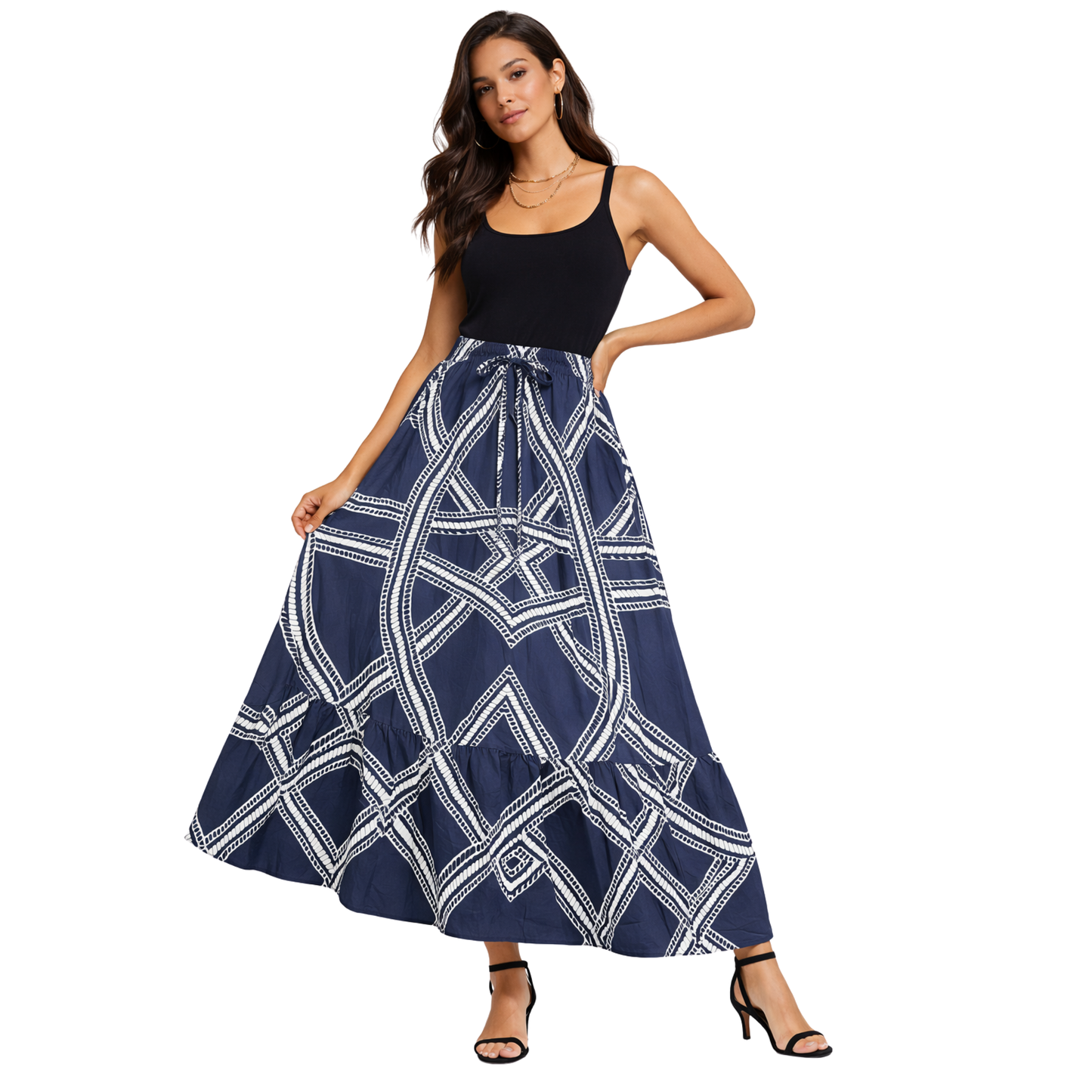 Gonna Lunga Geometrica Donna a Vita Elastica