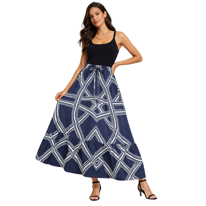 Gonna Lunga Geometrica Donna a Vita Elastica