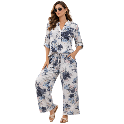 Completo Donna Floreale Casual con Pantalone Largo