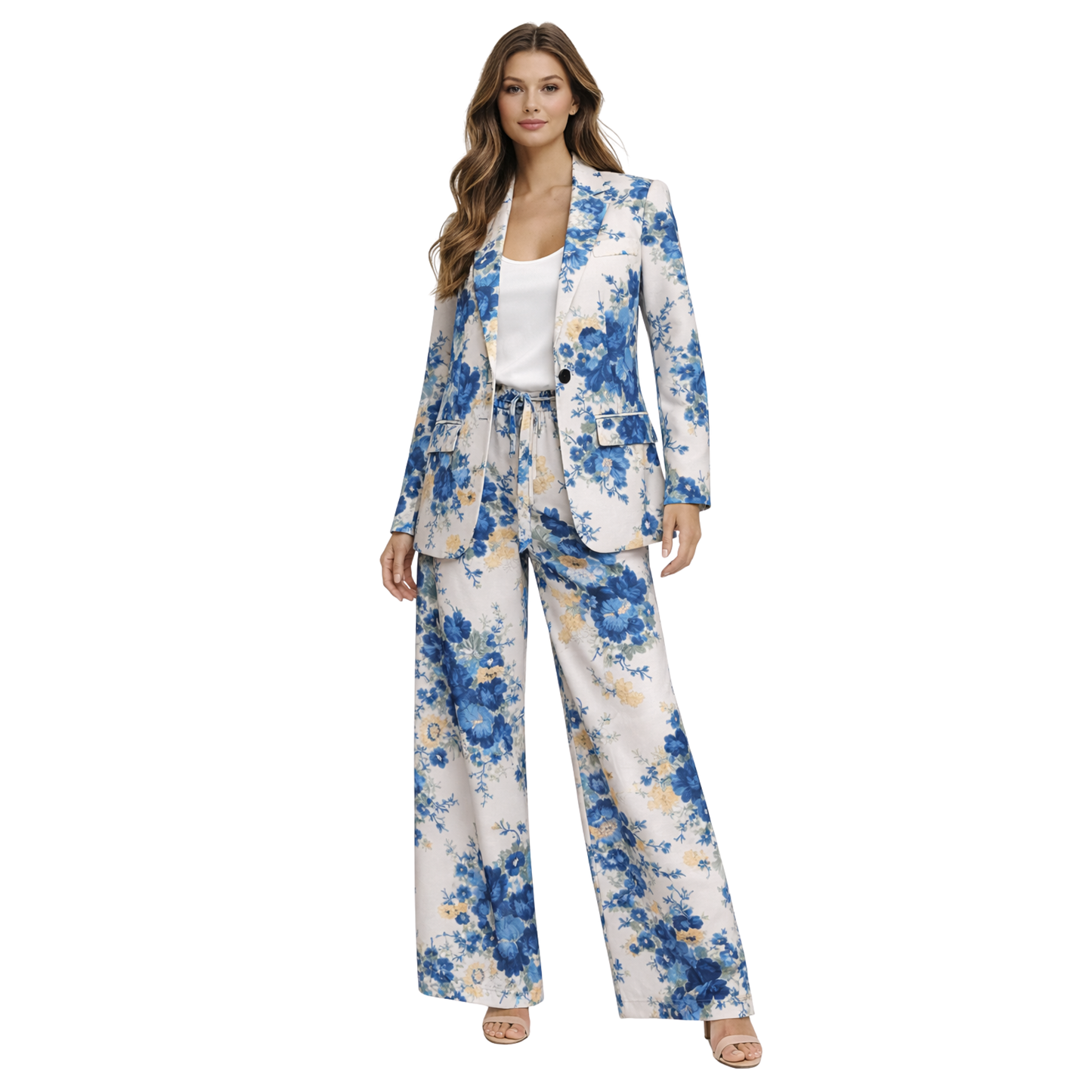 Completo Donna Floreale Elegante 2 Pezzi (Blazer + Pantalone)