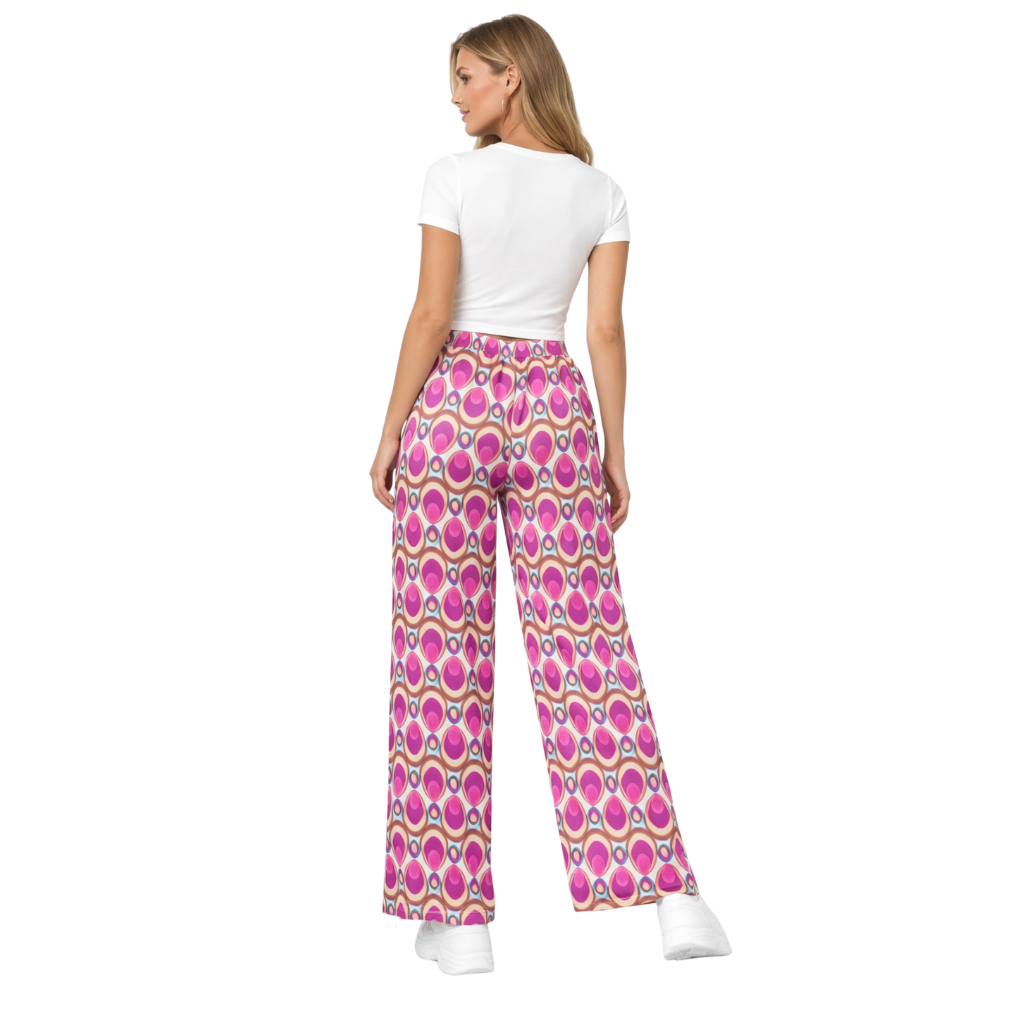 Pantaloni Donna Palazzo Vita Alta Elasticizzati Eleganti Casual