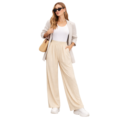 Pantaloni Palazzo Donna Vita Alta Elastico Eleganti Casual