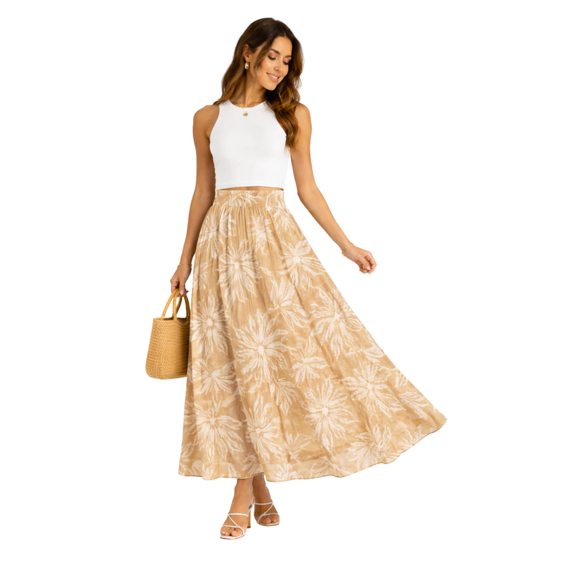 Gonna Lunga Donna Vita Alta Fluida Elegante Casual