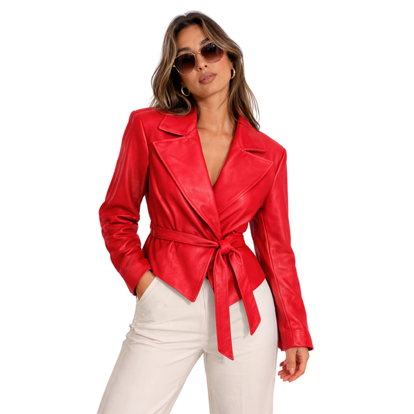 Giacca Corta Ecopelle Donna con Cintura – Slim Fit Elegante