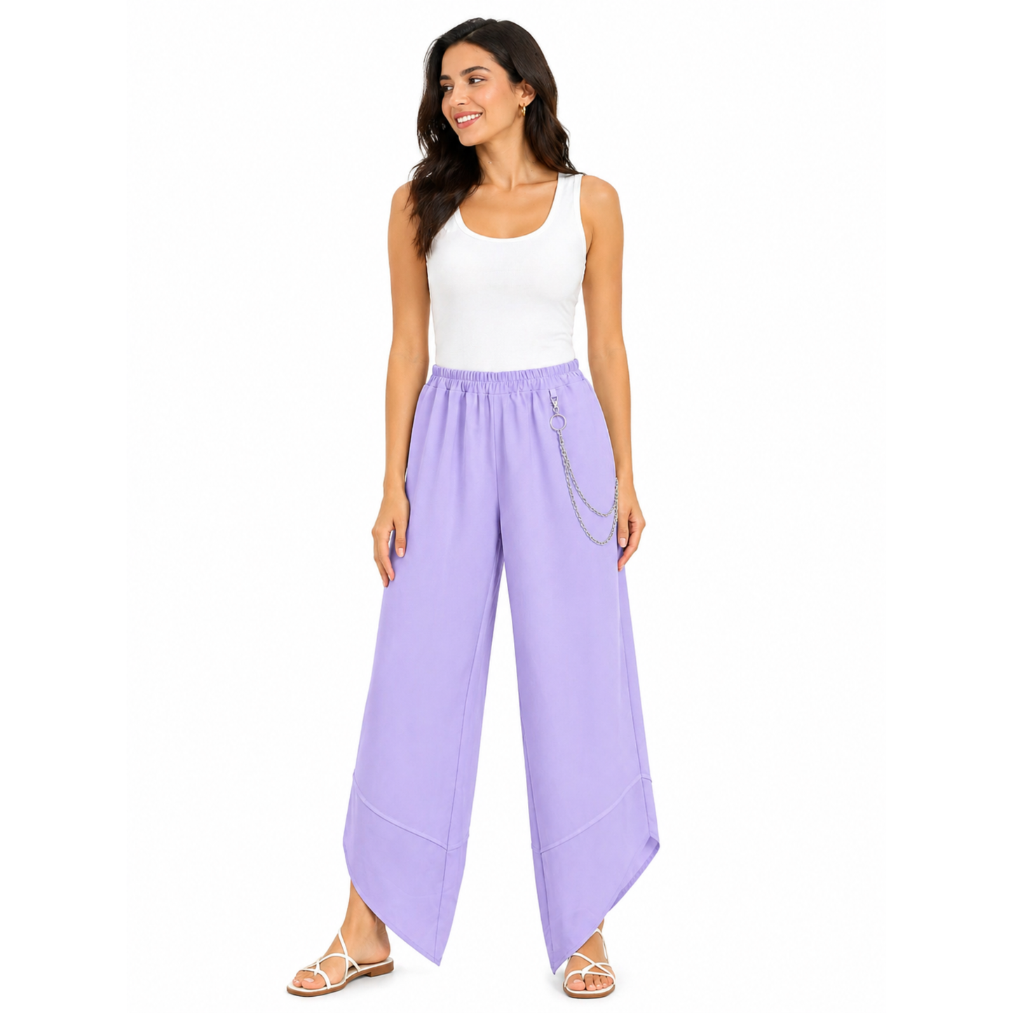 Pantaloni Donna Larghi con Catena Vita Elastico