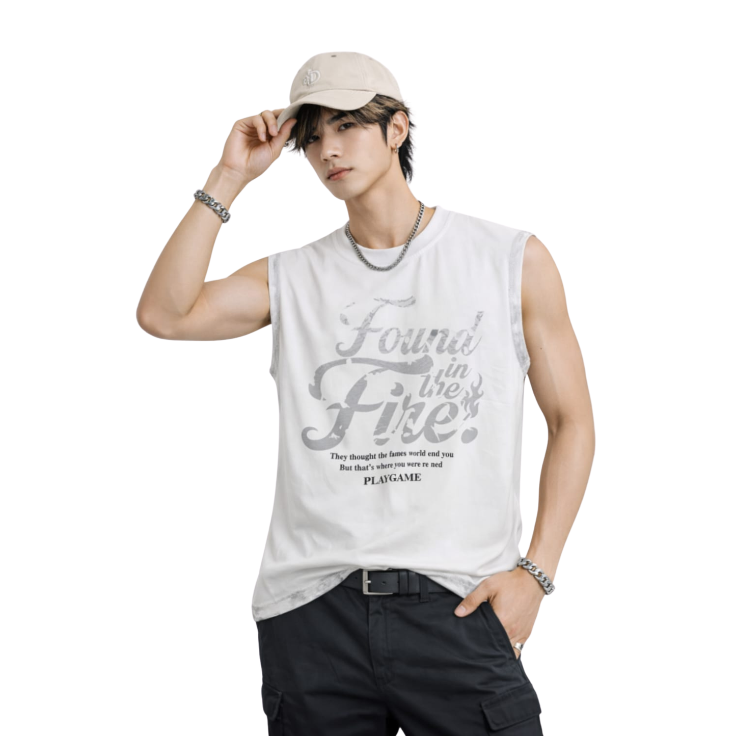 Canotta uomo stampa streetwear effetto distressed