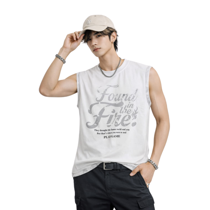 Canotta uomo stampa streetwear effetto distressed