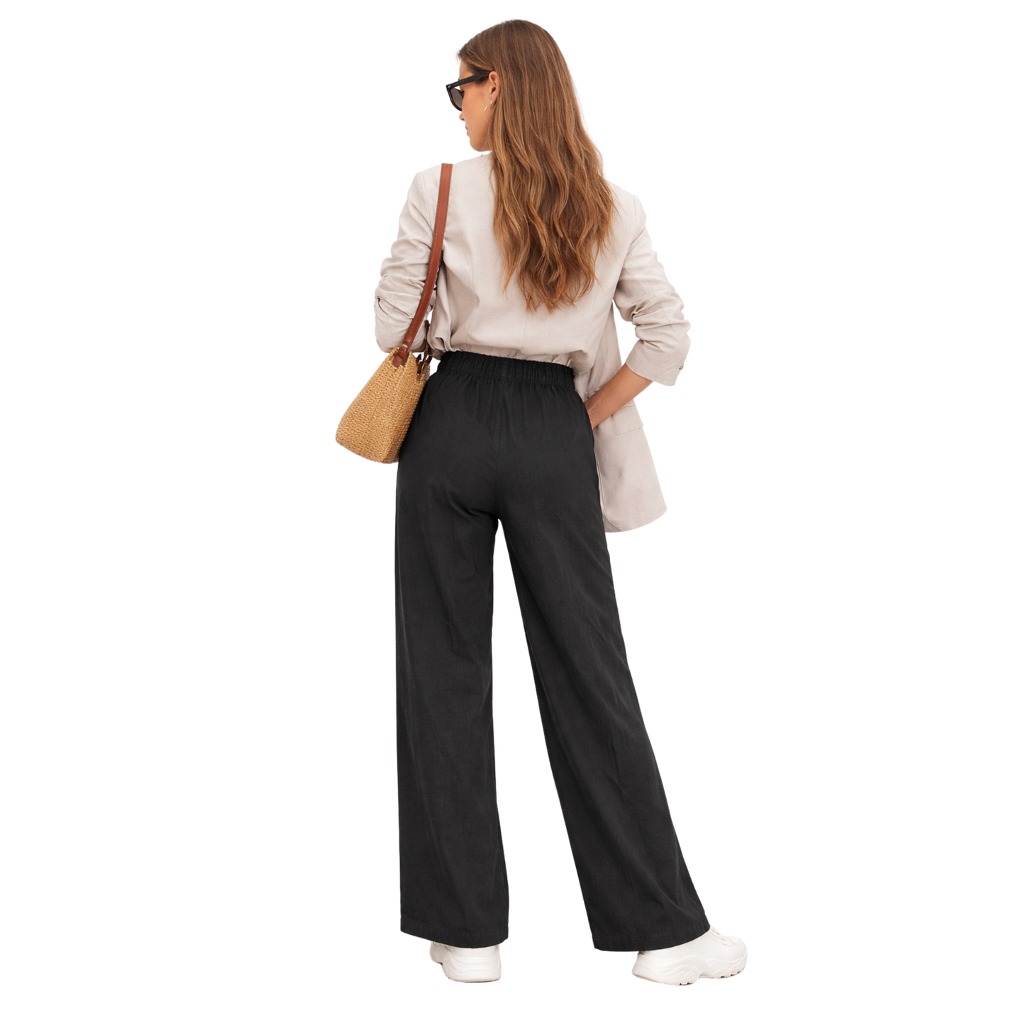 Pantaloni Palazzo Donna Vita Alta Elastico Eleganti Casual