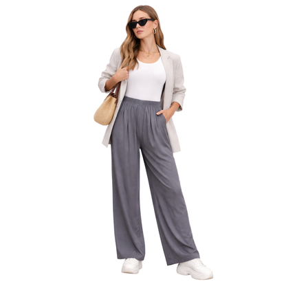 Pantaloni Palazzo Donna Vita Alta Elastico Eleganti Casual