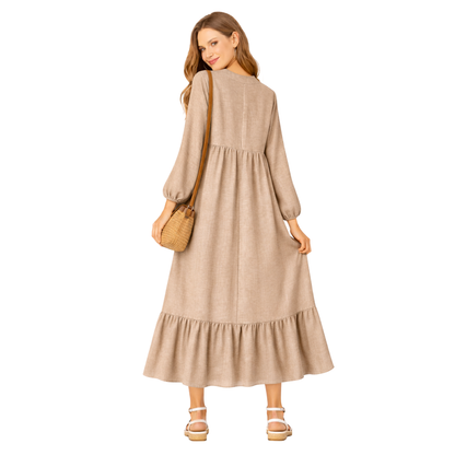 Vestito Lungo Donna Leggero con Maniche Lunghe e Taglio Morbido