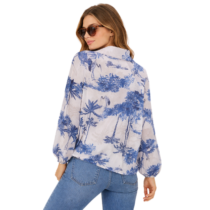 Blusa Donna Stampa Tropicale Collo Aperto
