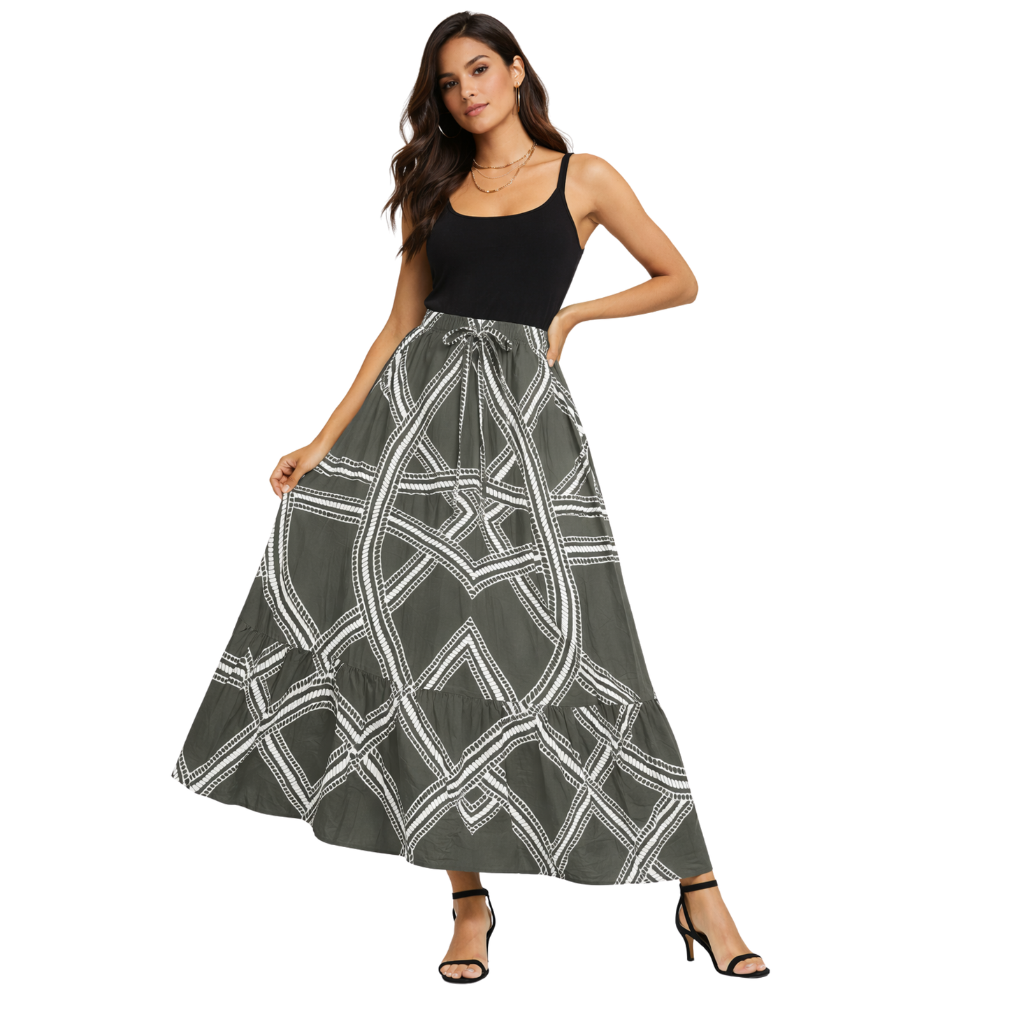 Gonna Lunga Geometrica Donna a Vita Elastica