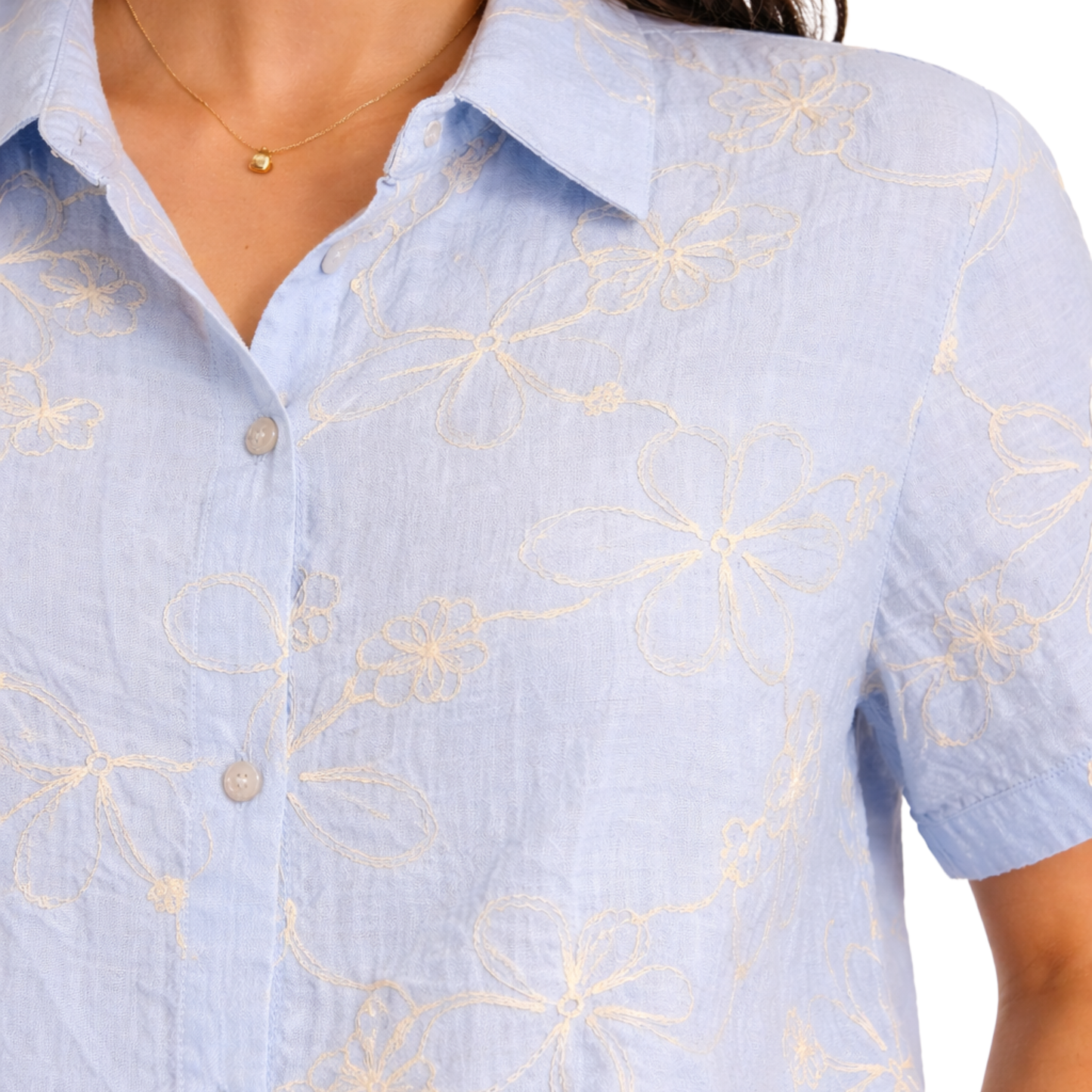 Completo Donna Estivo Elegante con Ricami Floreali – Camicia e Pantaloni
