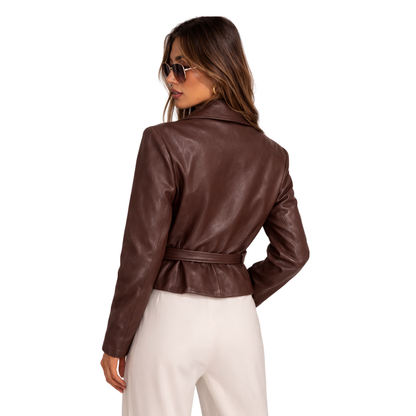 Giacca Corta Ecopelle Donna con Cintura – Slim Fit Elegante