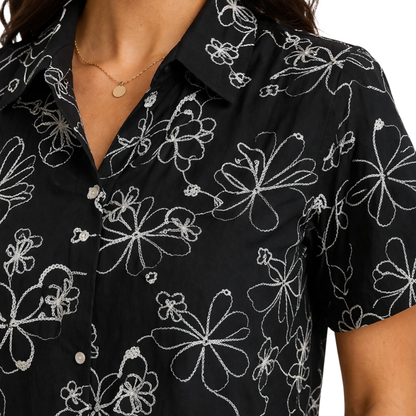Completo Donna Estivo Elegante con Ricami Floreali – Camicia e Pantaloni