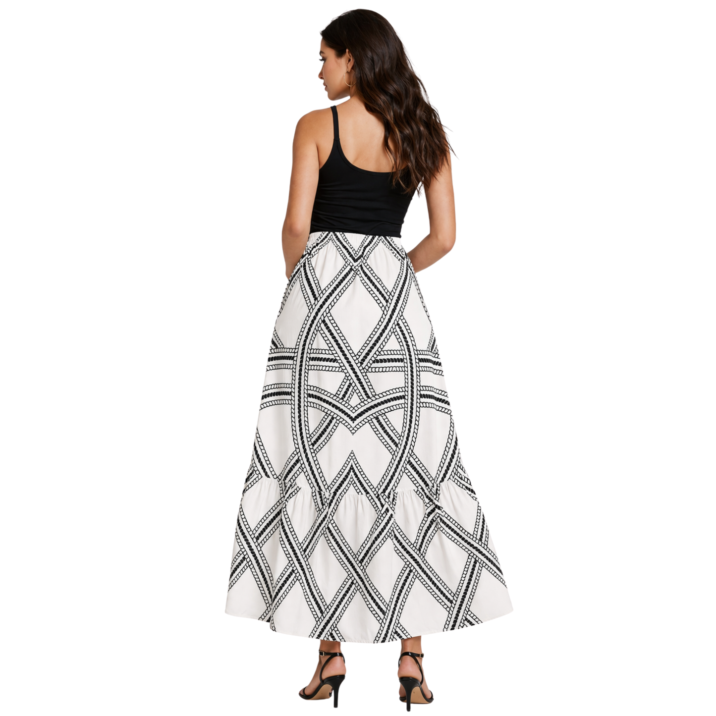 Gonna Lunga Geometrica Donna a Vita Elastica