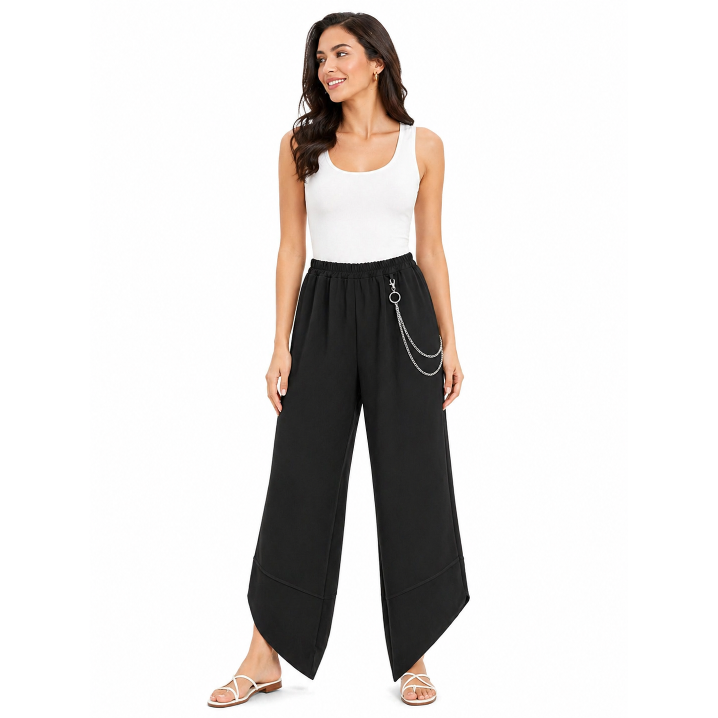 Pantaloni Donna Larghi con Catena Vita Elastico