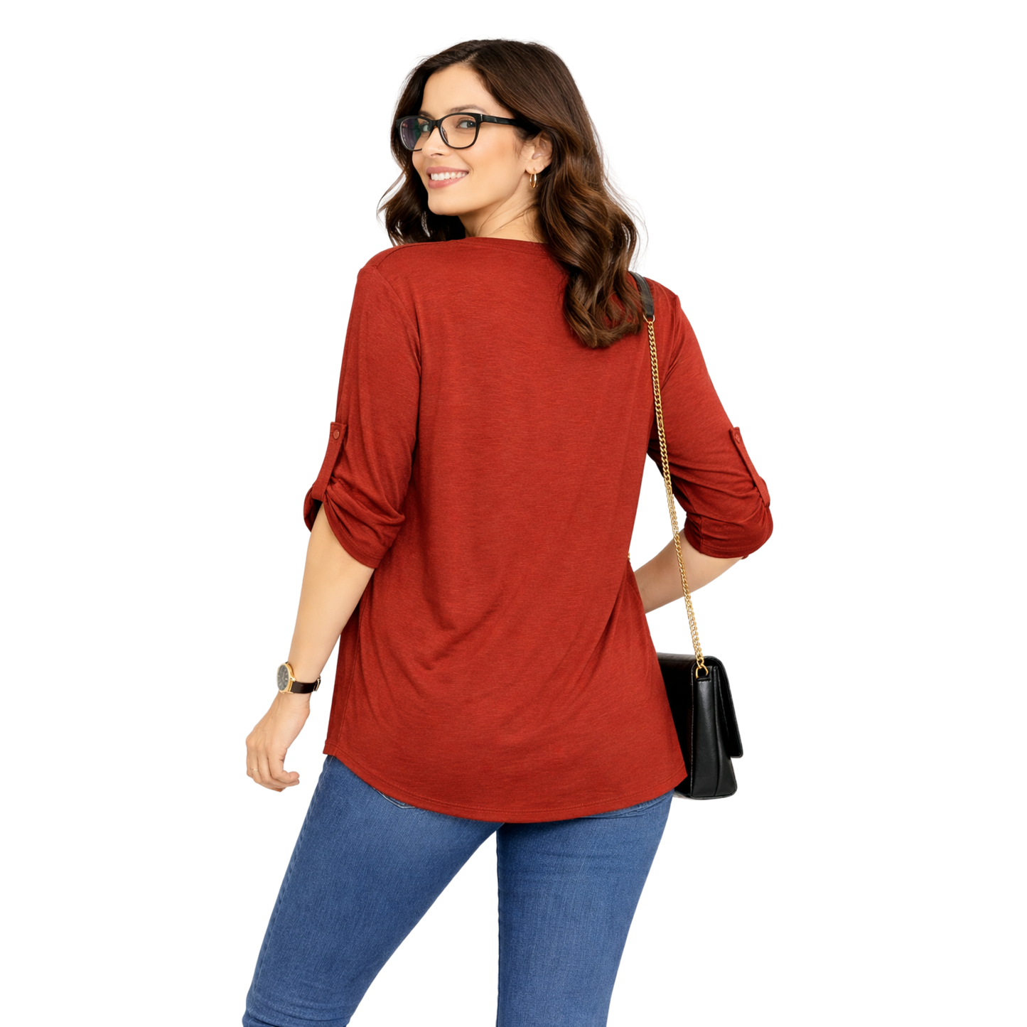 Maglia Donna con Zip Decorativa e Maniche 3/4 – Blusa Casual Elegante