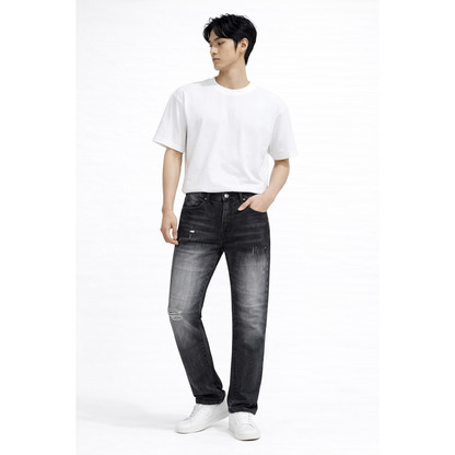 Jeans Uomo Nero Sfumato Slim Fit Effetto Strappato