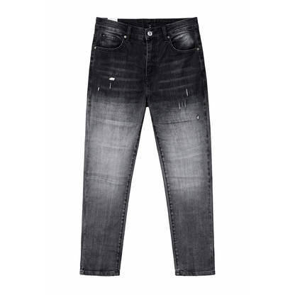Jeans Uomo Nero Sfumato Slim Fit Effetto Strappato