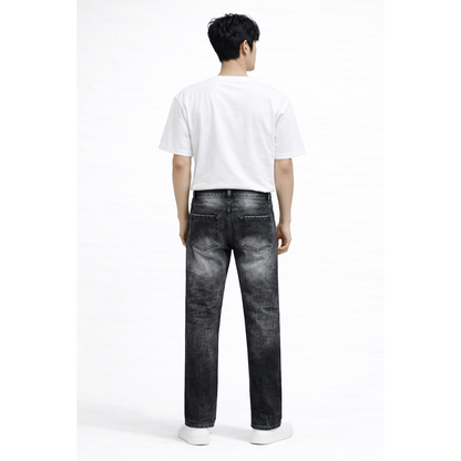 Jeans Uomo Nero Lavato con Strappi Slim Fit