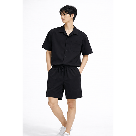 Completo Uomo Nero Camicia + Bermuda Casual