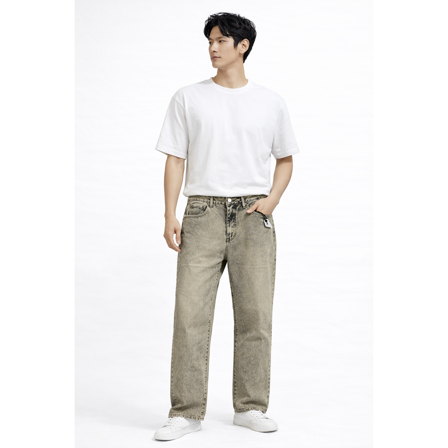 Jeans Uomo Acid Wash Beige – Straight Fit Vintage