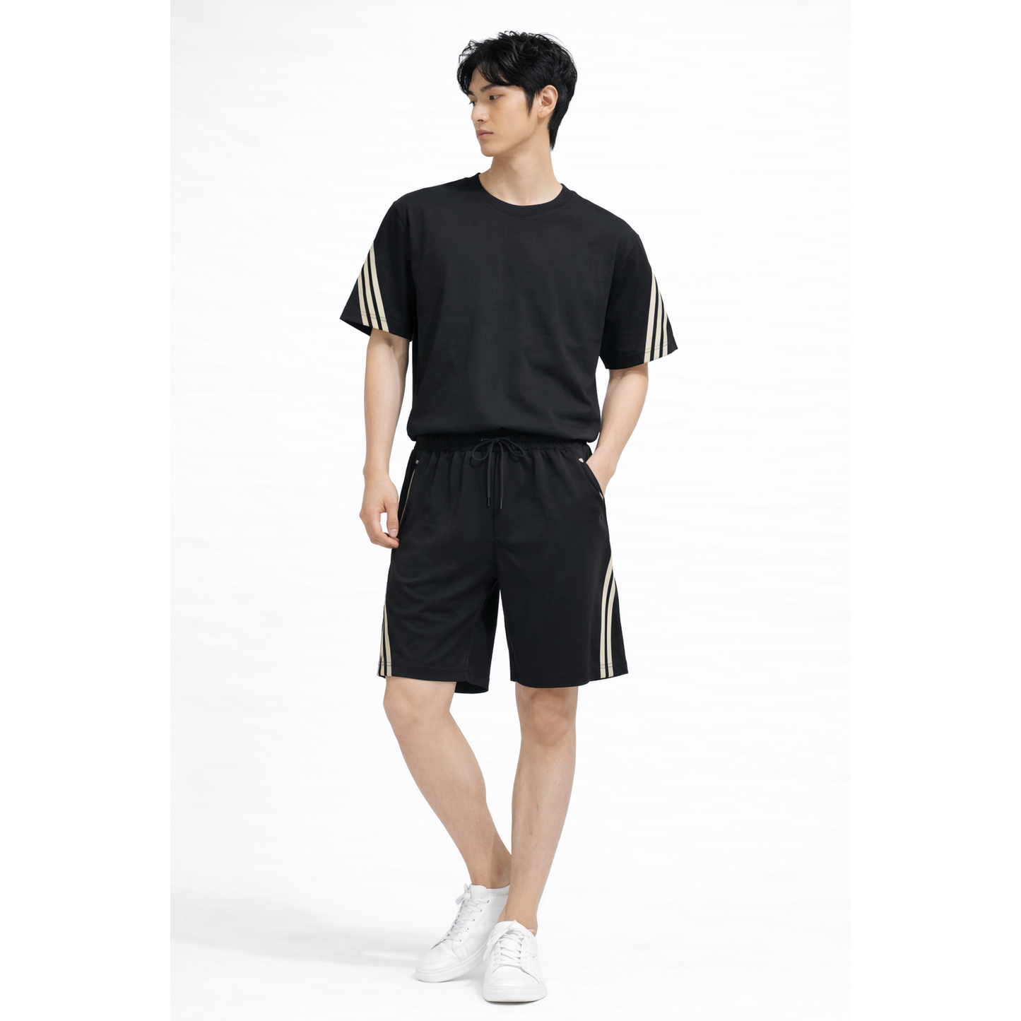 Completo Sportivo Uomo T-Shirt + Shorts con Bande Laterali