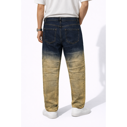 Jeans Uomo Denim Sfumato Blu-Beige Slim Fit Street Style