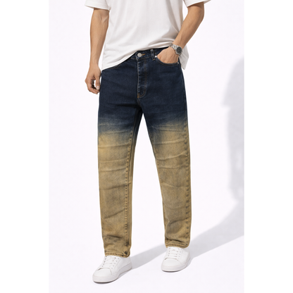 Jeans Uomo Denim Sfumato Blu-Beige Slim Fit Street Style