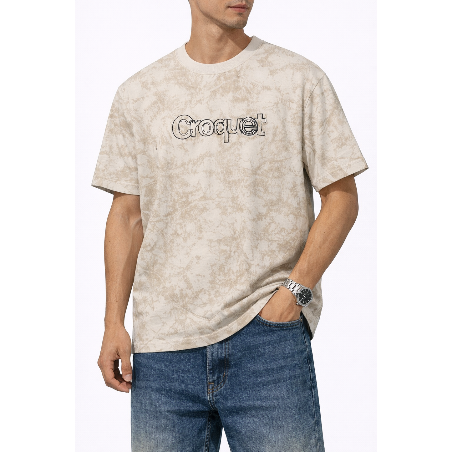 T-Shirt Uomo Tie Dye Beige Croquet – Maglietta Streetwear Estiva Oversize