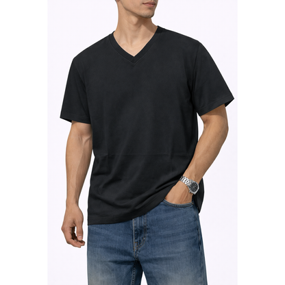 T-shirt Nera Uomo Basic Scollo a V – Maglietta Slim Fit Estiva Essenziale