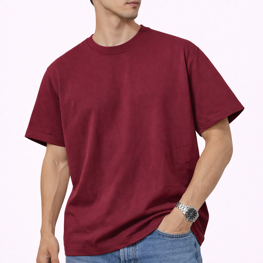 T-Shirt Uomo Bordeaux Basic Oversize – Maglietta Casual Streetwear Cotone Premium