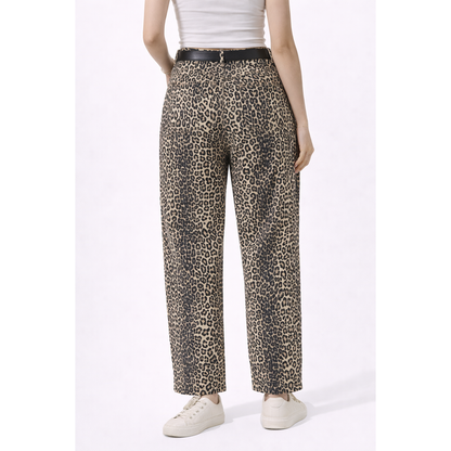 Jeans Donna Leopardati Vita Alta Wide Leg – Pantaloni Animalier Trendy Streetwear