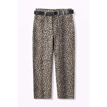 Jeans Donna Leopardati Vita Alta Wide Leg – Pantaloni Animalier Trendy Streetwear