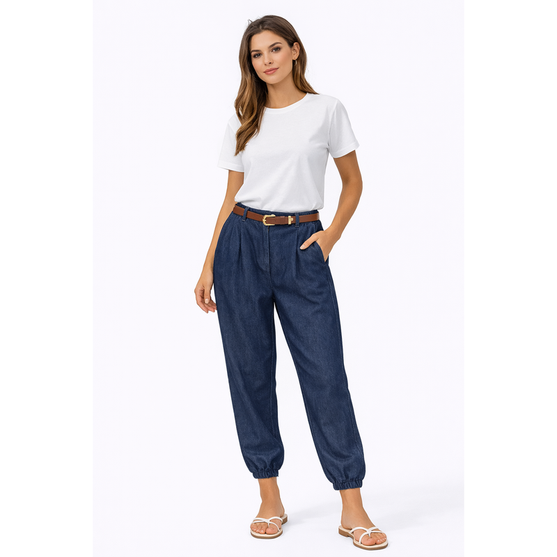 Pantaloni donna denim elasticizzati con cintura inclusa