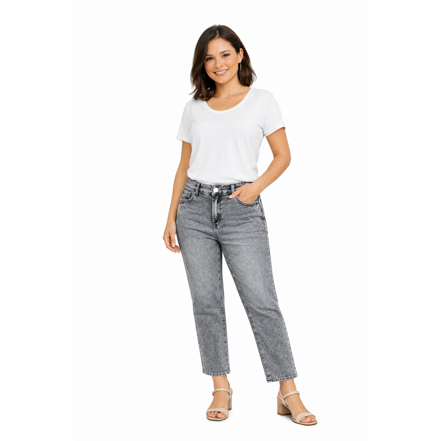 Jeans Donna Grigio Lavato Straight Fit Vita Alta – Denim Estivo Casual XS-L