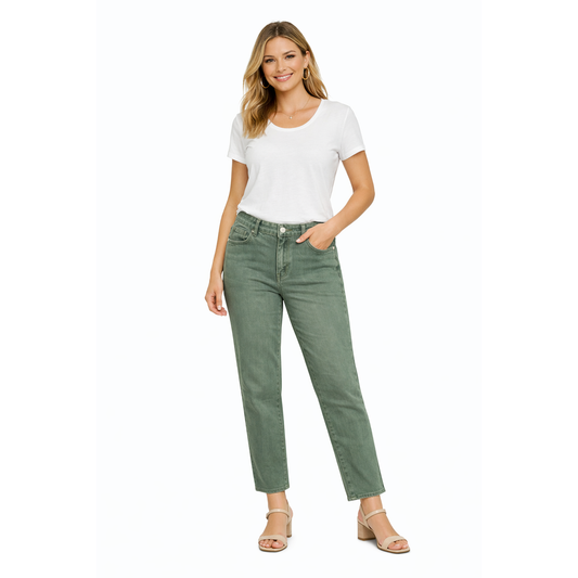 Jeans Mom Fit Donna Vita Alta – Denim Nero Washed & Verde Olive | Taglio Comfort Trendy