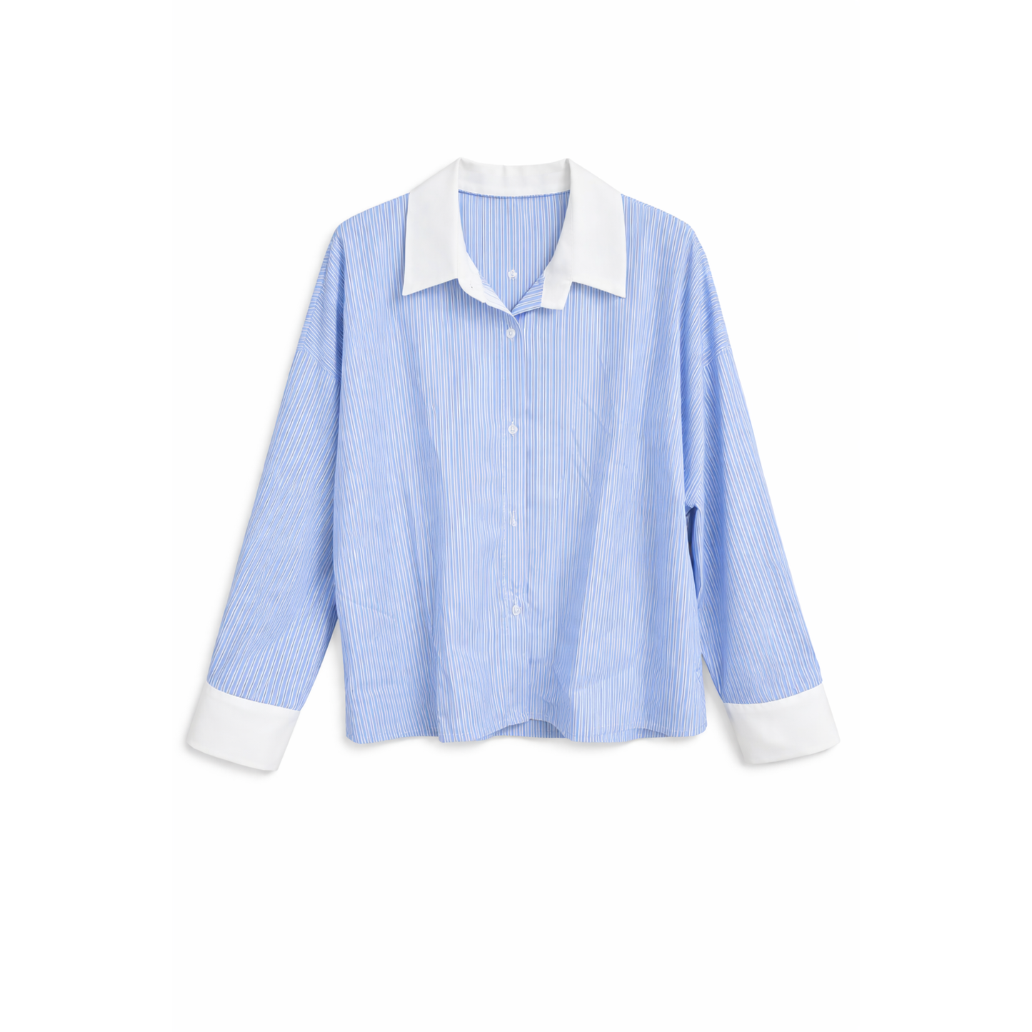 Camicia Donna Righe Azzurre con Colletto Bianco – Camicia Casual Oversize Trendy